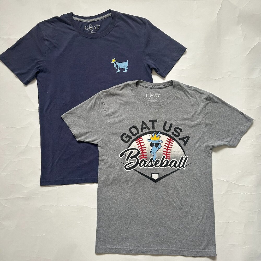 Lot of 2 Goat USA T-shirt Mens size S Blue & Gray baseball short sleeve casual